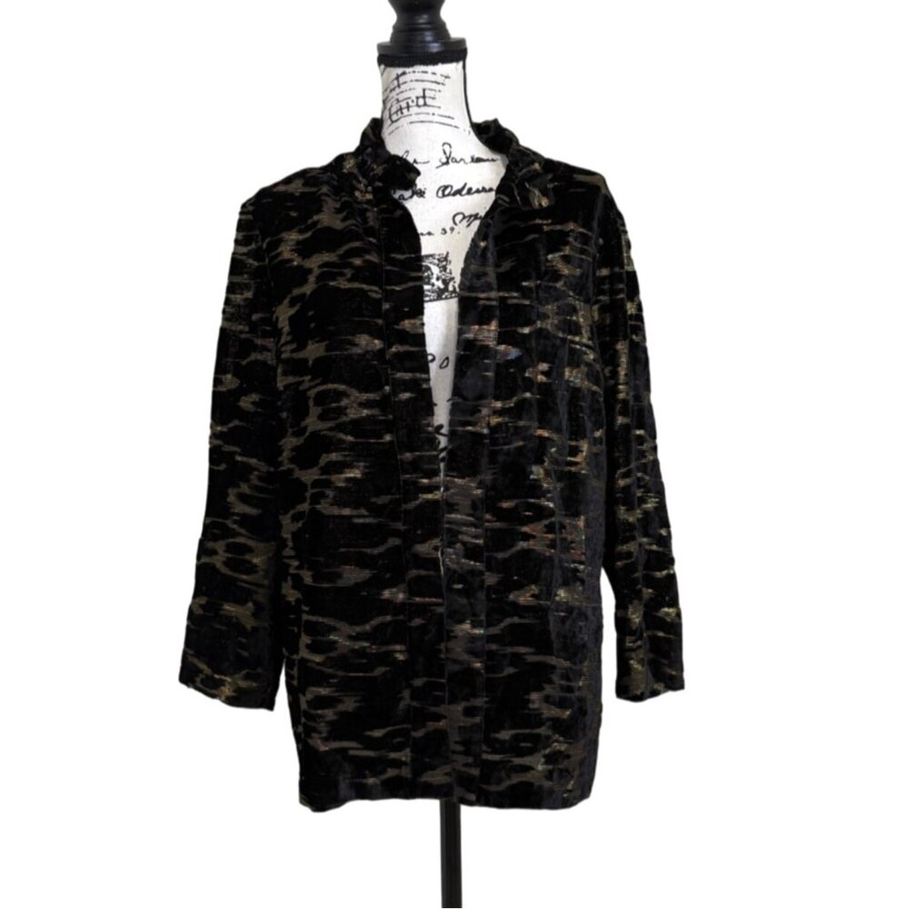 Ming Wang Women Size L Jacket Blazer Velvet Black Gold Long Sleeve Heritage NEW